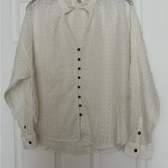 Pilcro the Tavi ivory Mandarin Collar Button Down Blouse - Picture 4 of 5
